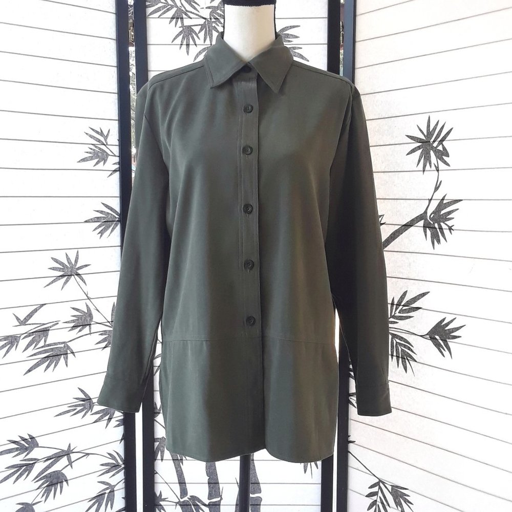 Vintage 1990s Olive Green Long Sleeve Casual Button Down Shirt